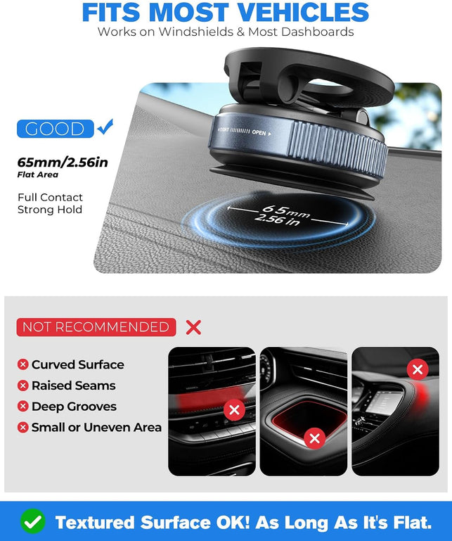 Jononser Magnetic Suction Cup Phone Mount for Magsafe, 360° Adjustable Magnetic Car Phone Holder, Pocket Size Foldable Car Mount, Cell Phone Holders for Your Car for Iphone 17 16 15 14 13 12 Series