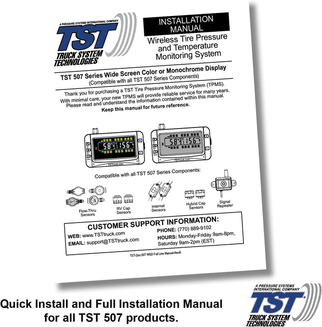 TST 507 Tire Pressure Monitoring System with 6 Cap Sensors and Color Display for Metal/Rubber Valve Stems by Truck System Technologies, TPMS for Rvs, Campers and Trailers
