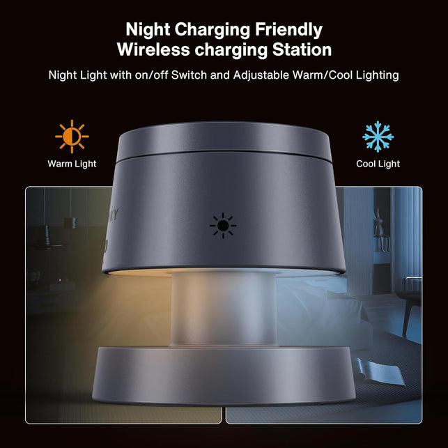 Ivanky 4 in 1 Qi2 Certified Wireless Charger for Iphone 17 Charging Station with Night Light, 15W 3 in 1 Travel Stand for Magsafe Charger for Iphone 17/16/15/14/13/12/11 Pro/Max Apple Iwatch Airpods