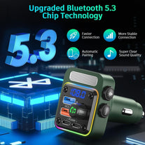 Bluetooth 5.3 FM Transmitter Car Adapter - SONRU Car Charger 54W [PD 36W & QC3.0 18W], Wireless FM Radio Transmitter [Hifi Treble & Bass Player], 5 Colors LED Backlit, Hands-Free Calling, U-Disk