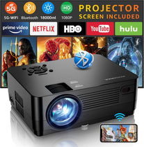 Projector with 5G Wifi and Bluetooth, Native 1080P Projector[Projector Screen Included], Full HD 15000LM Movie Projector, 300