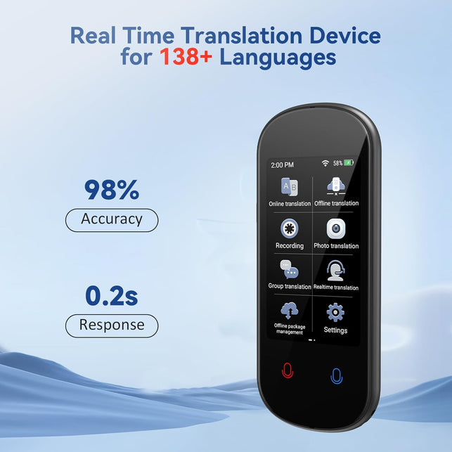 Language Translator Device No Wifi Needed, 138+ Languages Translation in Real Time Portable Voice Translator Device with HD Touchscreen Photo/Offline Translation for Learning Travel Business Gift