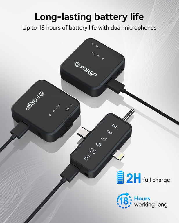 PQRQP 3 in 1 Microphone for Iphone/Android/Camera, Wireless Microphones, 328Ft Transmission, 18H Battery Life, Mini Microphone for Record Interview, Vlogs, Tiktok