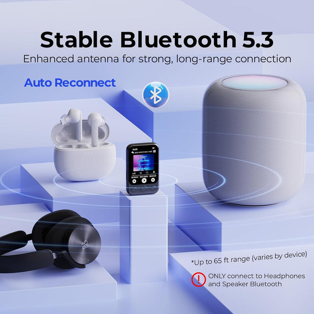 32GB Clip MP3 Player with Bluetooth 5.3, Speaker & 2″ HD Touchscreen