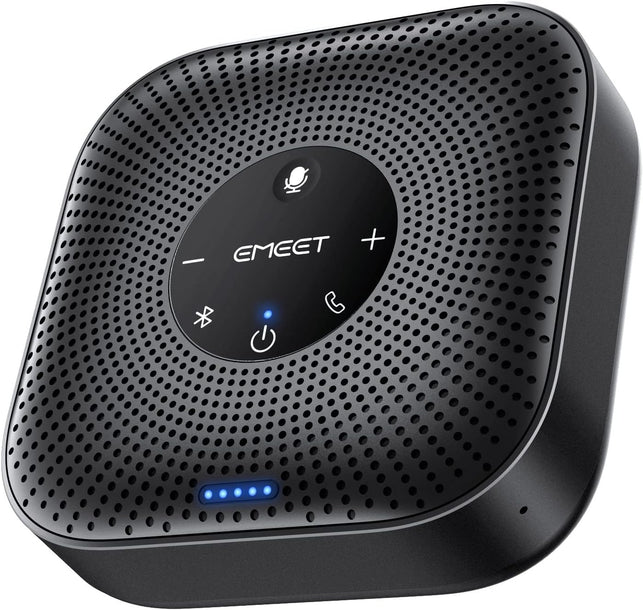 EMEET Conference Speakerphone M0 Plus, 4 AI Mics 360° Voice Pickup, Noise Reduction, USB C Speaker, Bluetooth Conference Speaker for 8 People W/Daisy Chain for 16 Compatible with Leading Software