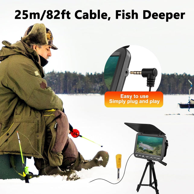 7'' Underwater Fishing Camera - [Upgrade HD 1080P] Ice Fishing Camera Underwater W/ 10,000Mah Li-Battery, USB-C Charging Port, Portable Ice Fishing Fish Finder for Ice Lake Boat Kayak Fishing