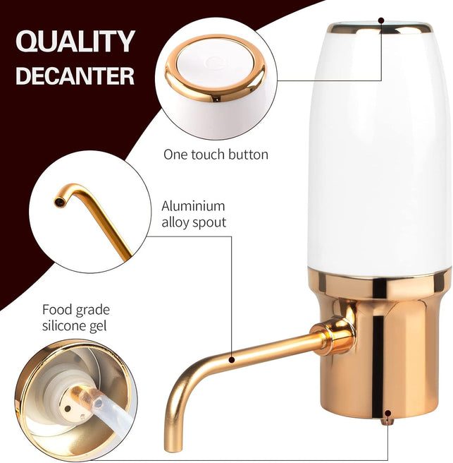 Electric Wine Aerator, Wine Accessories Aeration for Beginner Enthusiast, Wine Aerator Pourer Spout, Wine Gifts, Wine Dispenser with USB Rechargeable for Travel, Home, Bar