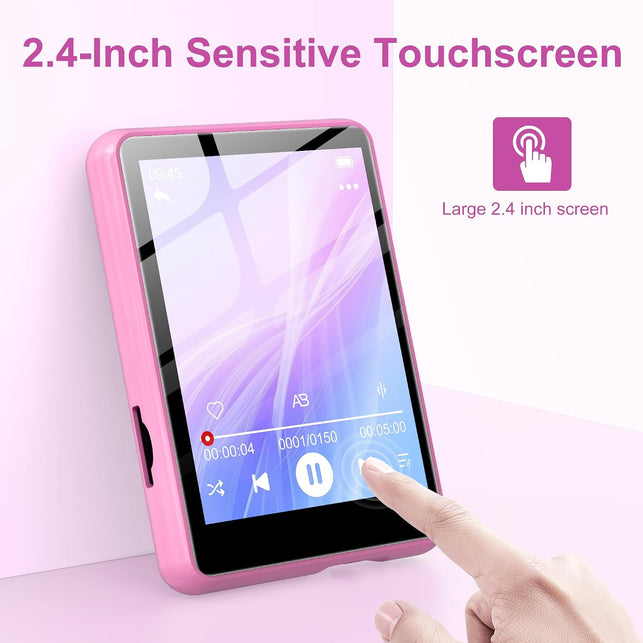 128GB MP3 Player with Bluetooth 5.4 - SWOFY M4 Portable Music Player with Hifi Speaker, 2.4" Touch Screen with Voice Recorder, FM Radio,E-Book, Support up to 512GB SD Card Earphones Included Pink