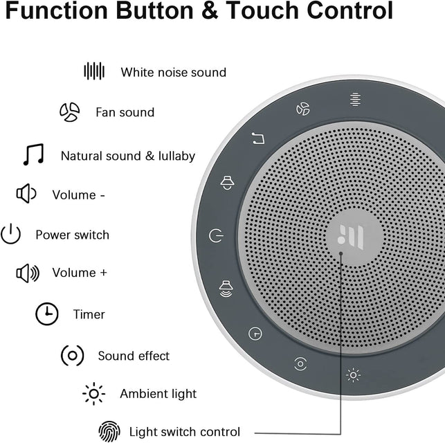 White Noise Machine with 30 High Fidelity Soundtracks, 7 Colors Night Lights, Full Touch Metal Grille and Buttons, Timer and Memory Features, Plug In, Sound Machine for Baby, Adults