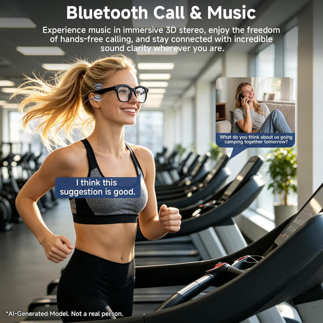 AI Smart Glasses with Camera, HD Bluetooth Camera Glasses with Audio, Video Recording Sunglasses for Women Men, Real Time Translation, Voice Assistant, Open Earbuds for Travel, Work Vlog
