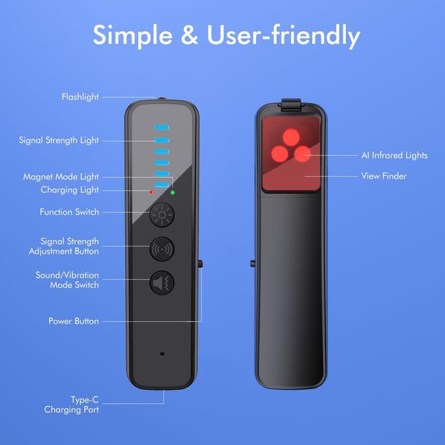 Upgraded Hidden Camera Detector - Ai-Powered Anti-Spy Device, GPS Tracker & Bug Detector, Portable RF Signal Scanner for Hotels, Travel, Home & Office (Black)