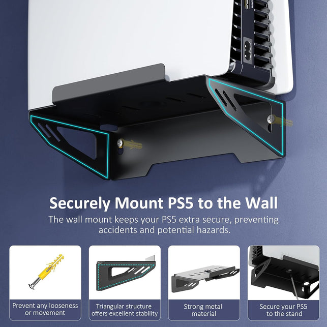 Nexigo PS5 Wall Mount Kit with Charging Station, Dual Controller Chargers, Steel Wall Stand, and Headphone Hanger - Compatible with Playstation 5 (Disc & Digital)