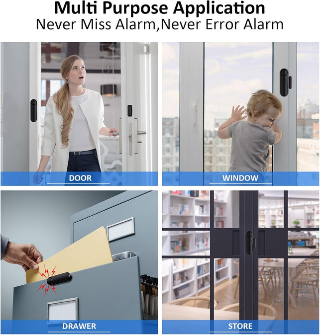 Window and Door Alarm When Opened (5 Pack) for Kids Safety/Home Security, Sliding Glass Front Door Opening Sensor Alarms for Dementia, 120Db Burglar Alert, Ideal for Business, Garage, Apartment, Black