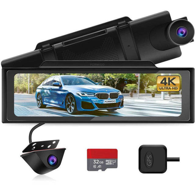 PORMIDO 4K Mirror Dash Cam, Front and Rear View Mirror Camera 11" Ultra HD Smart Digital Split Screen Waterproof Backup Car Camera Dual Sony Lens,GPS,Night Vision,Anti Glare,Parking Monitor,SD Card