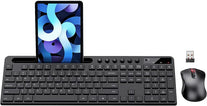 Wireless Keyboard and Mouse Combo, MARVO 2.4G Ergonomic Wireless Computer Keyboard with Phone Tablet Holder, Silent Mouse with 6 Button, Compatible with Macbook, Windows (Black)