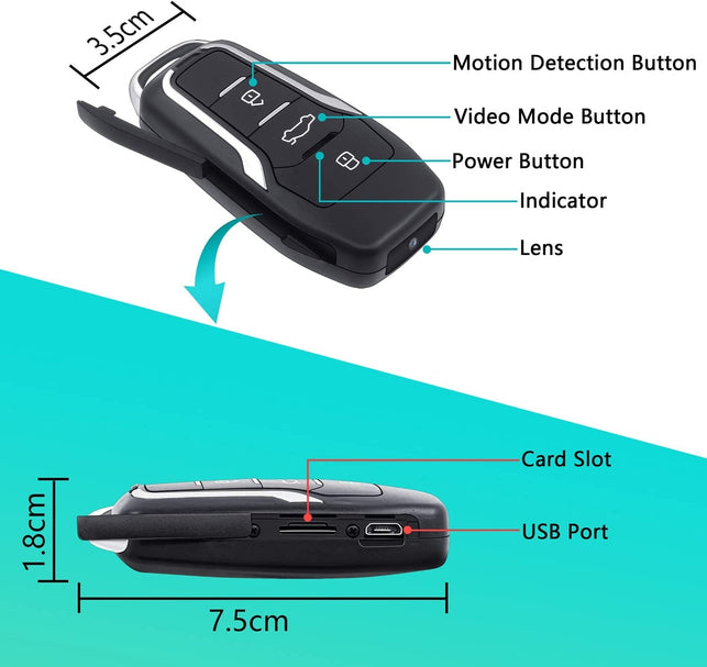 Clodgdgo 64GB Spy Camera Car Key,360 Minutes Battery Life Mini, Nanny Cam Hidden Camera with HD 1080P,Surveillance & Security Cameras