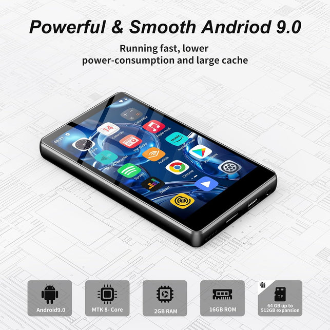 80GB MP3 Player with Bluetooth and Wifi, SWOFY M503Pro MP3 Player with Spotify,Spotify Kids,Audible,Deezer,Amazon Music, FM Radio, 4" Mp3 & Mp4 Music Player up to 1TB Touch Screen Black