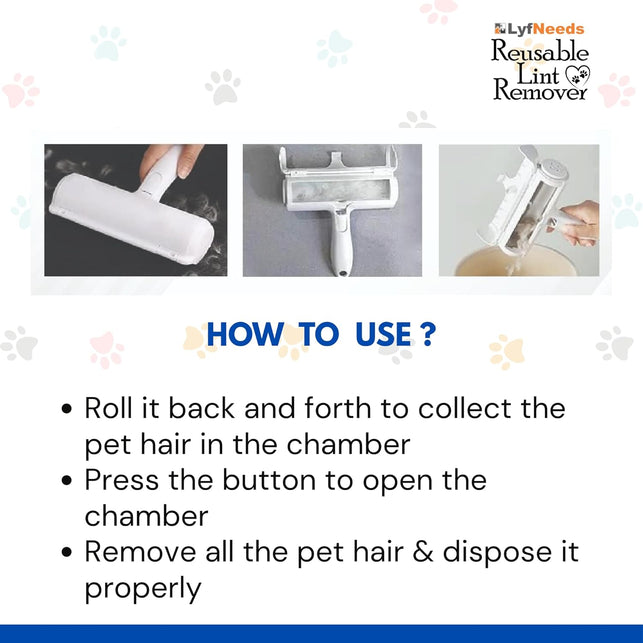 Reusable Pet Hair Remover Roller – Dog & Cat Hair Remover for Furniture, Couch, Carpet, Clothing – Pet Hair Removal Tool for Couch – Lint Roller for Furniture, Car & Bedding