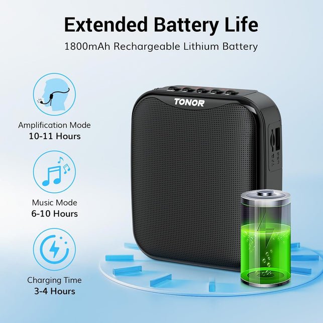 TONOR Voice Amplifier for Teachers, 15W Bluetooth Voice Amplifier with Wireless Headset Mic, Portable Megaphone Speaker Rechargeable PA System 82Ft for Teaching, Speaking, Fitness Instructors K11