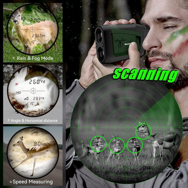Mileseey Laser Rangefinder Hunting 900Yards, Angle Horizontal & Vertical Distance, Scan Mode, Speed, Accurate, 6X Magnification Archery Rangefinder, Rain Mode in Rain and Fog, Hardcase