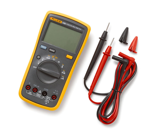 Fluke 15B+ Digital Multimeter, for Electrical Applications, Measures AC/DC Voltage and Current Measurements up to 1000V and 10A, along with Resistance, Continuity, Diode, and Capacitance Capabilities