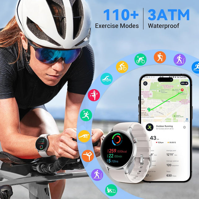 Aeac Smart Watch for Women Men,1.32" AMOLED Touchscreen Fitness Tracker,Make/Answer Calls, Activity Trackers with Heart Rate/Sleep/Spo2 Monitor,110+ Sport Modes Waterproof Fitness Watch