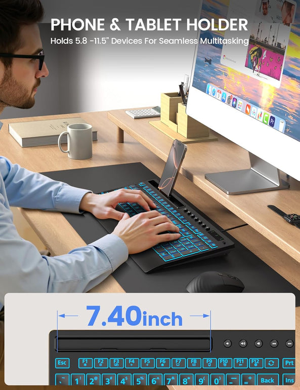 SABLUTE Large Print Backlit Keyboard, USB Wired Computer Keyboard with Backlight Memory Function, Wrist Palm, 7-Color Lighted Office Home Keyboards,Light up Keyboard for Windows Desktop, Laptop, PC