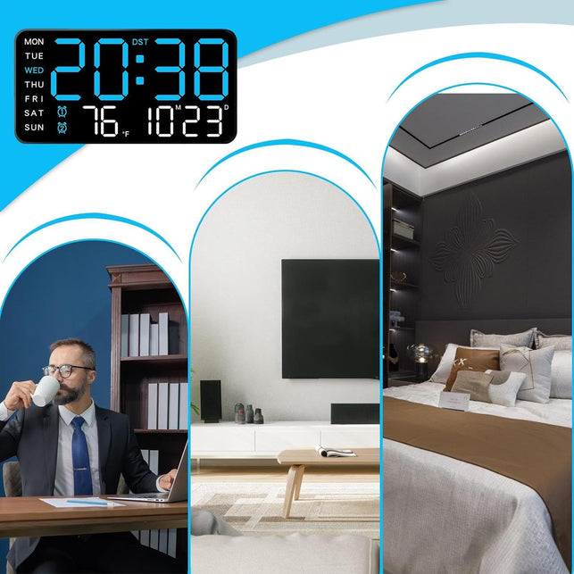 Digital Wall Clock Battery Operated Large Led Temperature Display Decor