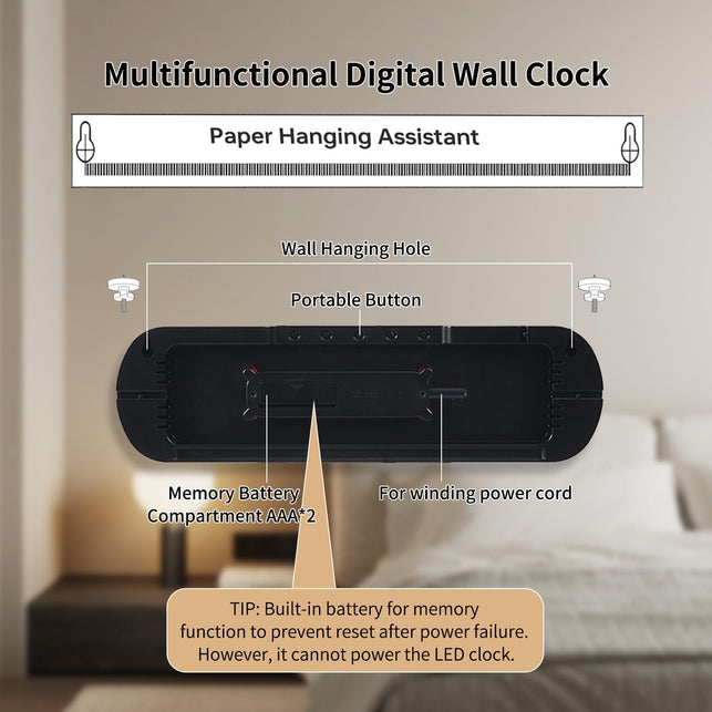 Digital Wall Clock, 14'' LED Digital Wall Clock with 9 Color Ambient Light