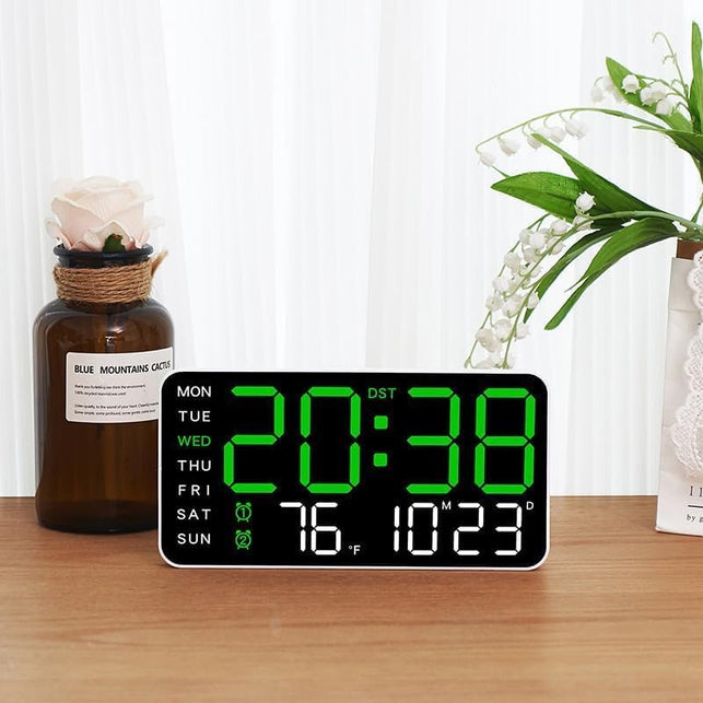Voice Control Alarm LED Digital Clocks Temp Date Week Display Wall Clock 12/24H DST Brightness Setting 2 Alarms Clocks