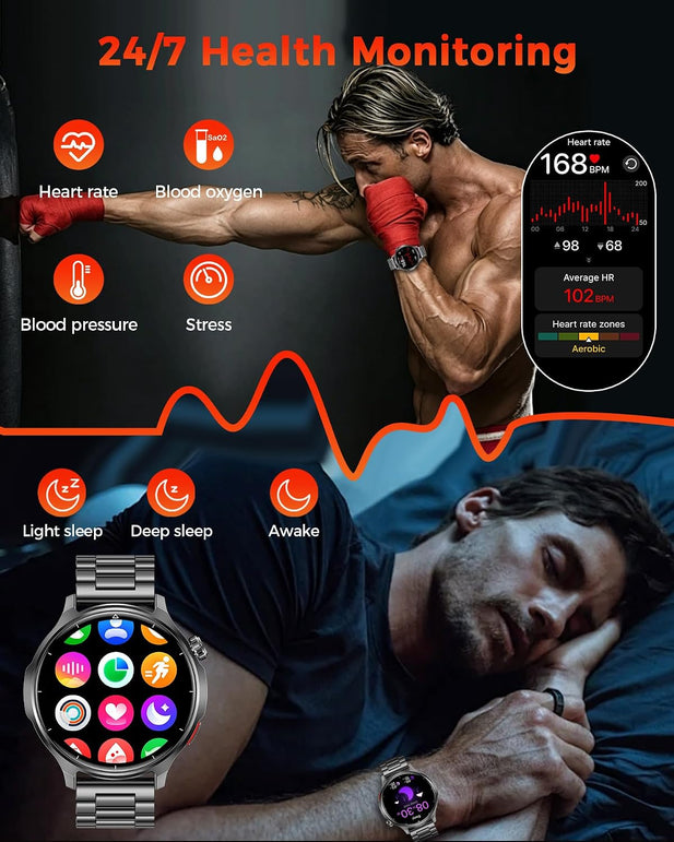 Smart Watches for Men with Bluetooth Calls, 1000Mah Long Battery Life Mens Smart Watch, 1.52" HD Fitness Watch for Men with 100+ Sports Modes, HR Sleep Tracker, IP68 Smartwatch for Android Iphone