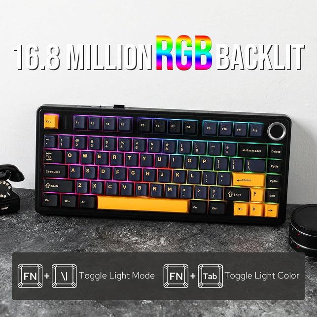 EPOMAKER X Aula F75 Gasket Mechanical Keyboard, 75% Wireless Hot Swappable Gaming Keyboard with Five-Layer Padding&Knob, Bt/2.4Ghz/Usb-C, RGB (Black, LEOBOG Reaper Switch)