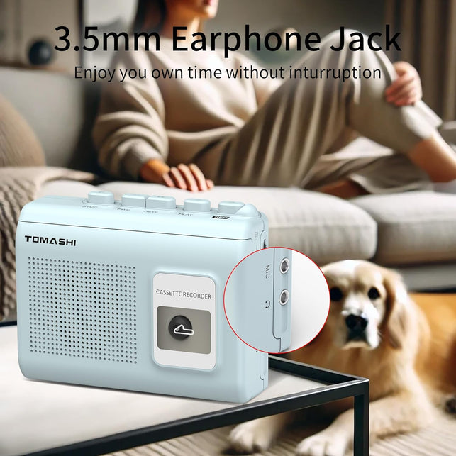 Portable Cassette Player Tape Recorder with Built-In Speaker,Microphone,Headphone Jack-, 4.57 X 3.54 X 1.38Inch (Blue)