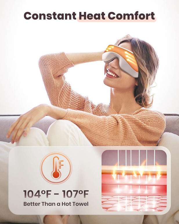 Eye Massager with Heat & Remote, Bluetooth Music Heated Massager for Migraines, Relax and Reduce Eye Strain Dark Circles Eye Bags Dry Eye Improve Sleep, Ideal Gifts for Women/Men