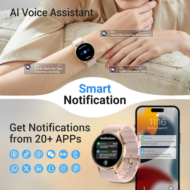 Aeac Smart Watch for Women,1.32" AMOLED Touchscreen Fitness Tracker, Make/Answer Calls, Activity Trackers with Heart Rate/Sleep/Spo2 Monitor,110+ Sport Modes Waterproof Fitness Watch