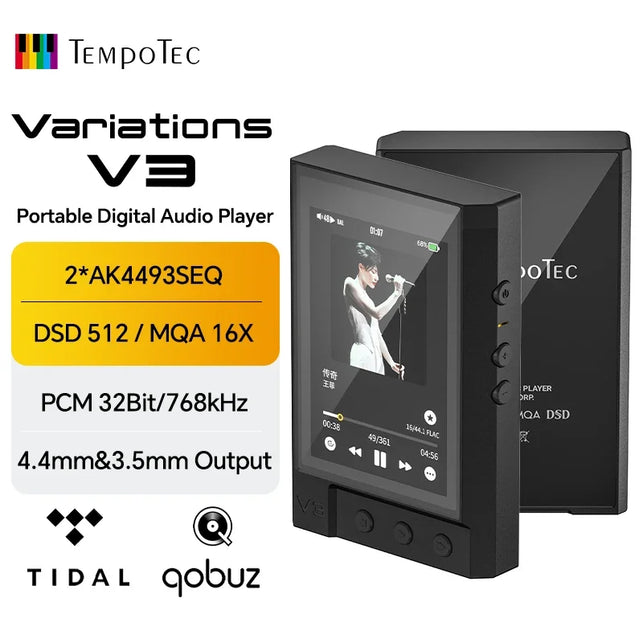 Tempotec V3 HIFI Music Player MP3 Portable DAP 4.4Mm&3.5Mm Dual DAC AK4493SEQ DSD512 WIFI Two-Way Bluetooth MQA16 TIDAL Qobuz