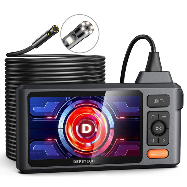 50FT Sewer Inspection Camera,Depstech 1080P Dual Lens Endoscope Camera with Lights, 5" IPS Screen Borescope,Split Screen, IP67 Waterproof Snake Camera,7.9Mm Scope Camera for Wall Drain Pipe Automotive