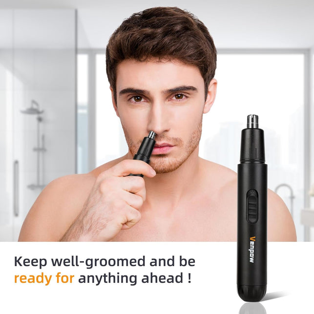 Ear and Nose Hair Trimmer Clipper - 2023 Professional Painless Eyebrow & Facial Hair Trimmer for Men Women, Battery-Operated Trimmer with IPX7 Waterproof, Dual Edge Blades for Easy Cleansing Black