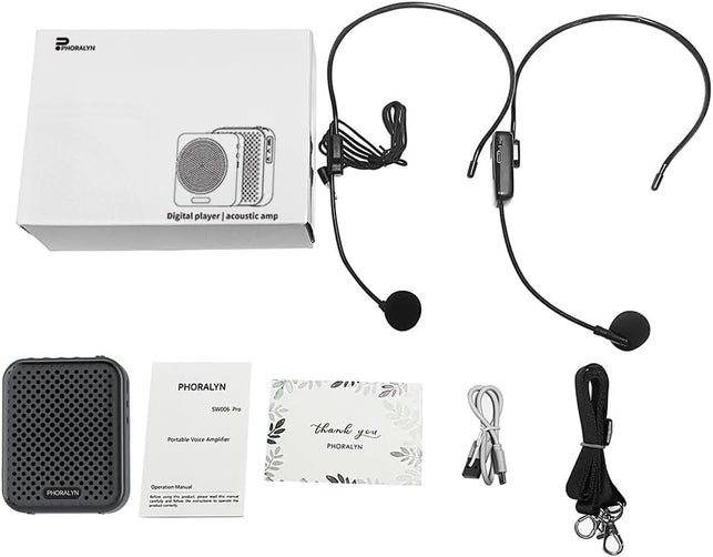 Voice Amplifier for Teachers with 2 Microphones, Portable Voice Amplifier with Headset Microphone, Personal Mini Voice Amplifier for Tour Guides Classroom Speaking Meetings Yoga (Dark Black)