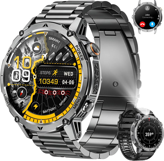 GPS Smart Watch for Men, 100-Day Battery, Bluetooth Call with Flashlight
