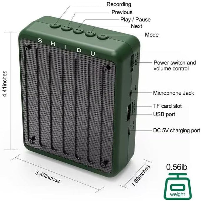 SHIDU Wireless Voice Amplifier for Teachers with Bluetooth Headset Microphone Portable PA System for Tour Guides Coaches Yoga Fitness Instructors (Green)