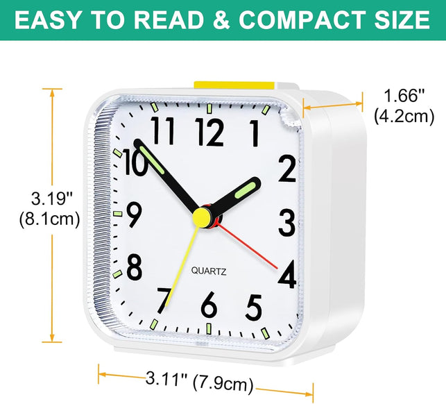 Alarm Clock, Silent Alarm Clocks Bedside Non Ticking Table Clocks Bedside Clock Battery Powered Large Display Snooze Light Clocks for Heavy Sleepers Kids Bedrooms Office Travel White