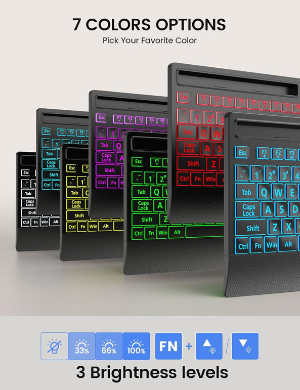 SABLUTE Large Print Backlit Keyboard, USB Wired Computer Keyboard with Backlight Memory Function, Wrist Palm, 7-Color Lighted Office Home Keyboards,Light up Keyboard for Windows Desktop, Laptop, PC