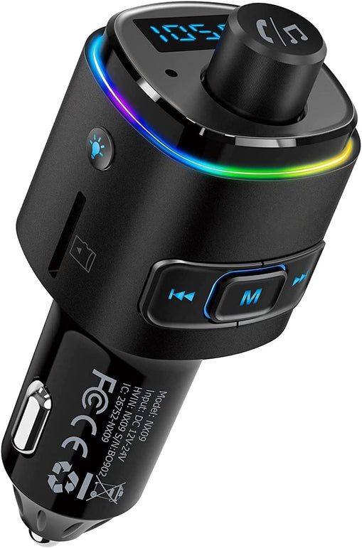 Nulaxy Bluetooth FM Transmitter for Car, QC3.0 Fast Charge Bluetooth Car Adapter, Wireless Radio Car Kit with 7 Color LED Backlit, Support Hands-Free Calls, USB Flash Drive, Microsd Card (B- Black)