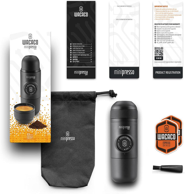 WACACO Minipresso GR, Portable Espresso Machine, Compatible Ground Coffee, Hand Coffee Make, Travel Gadgets, Manually Operated, Perfect for Camping