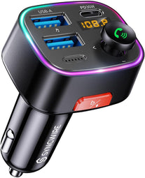 Syncwire Bluetooth 5.3 FM Transmitter Car Adapter 48W (PD 36W & 12W) [Light Switch] [Hifi Bass Sound] [Fast Charging] Wireless Radio Music Adapter LED Display Hands-Free Calling Support USB Drive