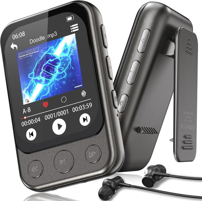 32GB Clip MP3 Player with Bluetooth 5.3, Speaker & 2″ HD Touchscreen