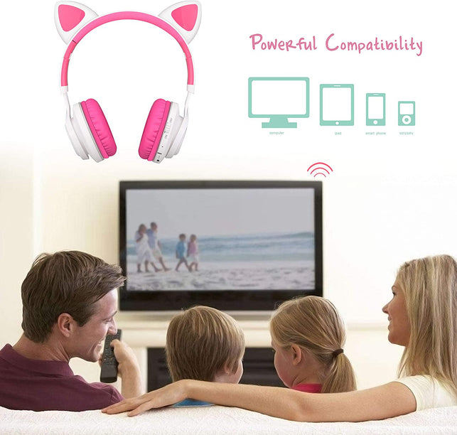 Riwbox CT-7 Cat Ear Bluetooth Headphones, LED Light up Bluetooth Wireless over Ear Headphones with Microphone and Volume Control for Travel/School/Smartphones/Laptop/Pc/Tv