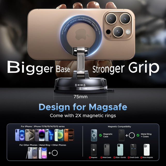 UGREEN Car Phone Holder for Magsafe, Magnetic Phone Holder with Suction Cup