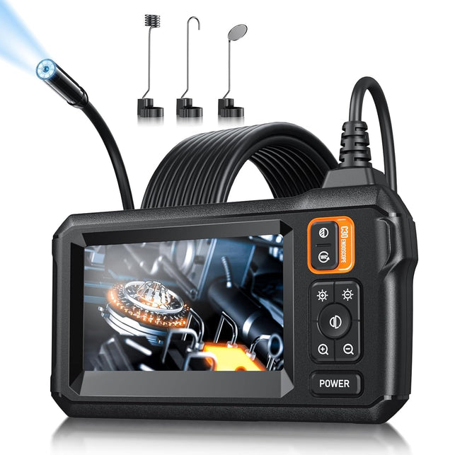 Endoscope Camera with Light - Inspection Borescope Camera with 4.3" IPS Screen, 1920P HD Snake Camera with 8 LED Lights, 16.4FT Semi-Rigid Cord Bore Scope, IP67 Waterproof Endoscope for Sewer, Pipe